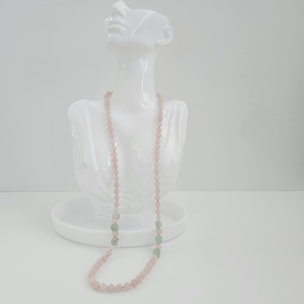 Artisan Hand-Knotted Rose Quartz & Green Fluorite "Endless"